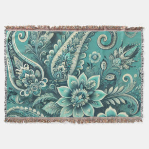 Cobertor Padrão Floral Paisley Turquesa