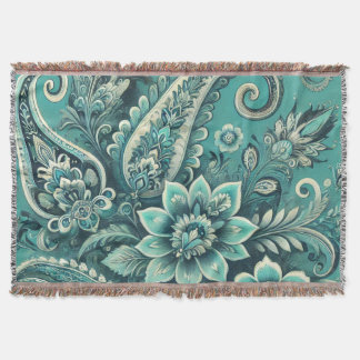Cobertor Padrão Floral Paisley Turquesa