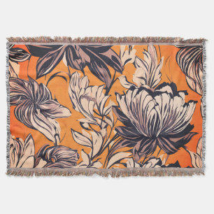 Cobertor Padrão Floral Preto e Branco Elegante em Dourado M