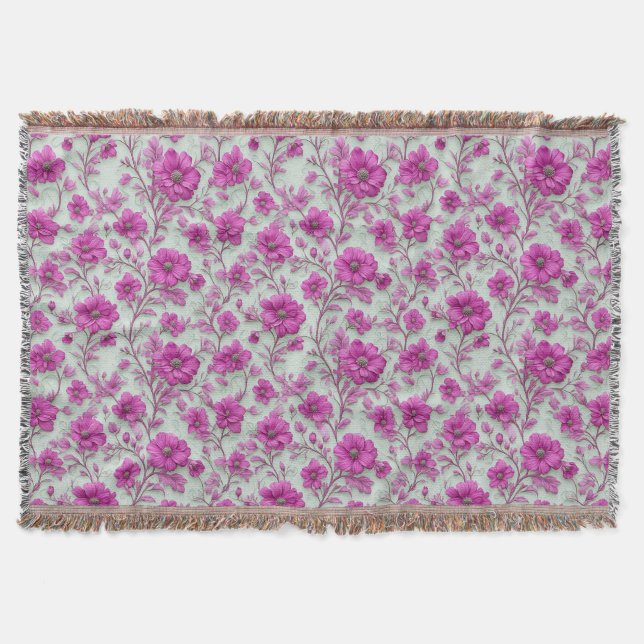Cobertor Padrão Floral Rosa Vibrante Com Flores Magenta (Frente)