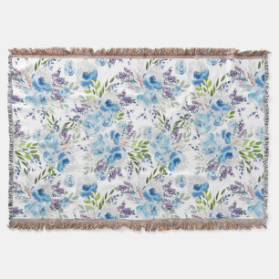 Cobertor Padrão Floral Sem Costura de Aquarela Azul