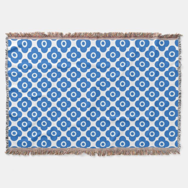 Cobertor Padrão floral simples azul e branco retrô floral (Frente)
