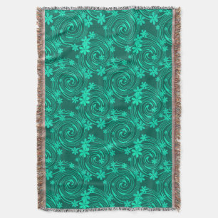 Cobertor padrão floral verde-turquesa brilhante