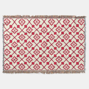 Cobertor Padrão Floral Vermelho e Branco
