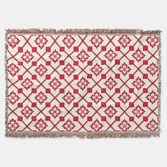 Cobertor Padrão Floral Vermelho e Branco (Frente)