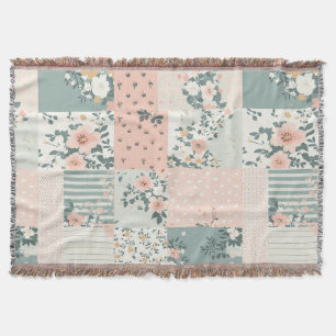 Cobertor Padrão Floral Xadrez Vintage - Pastel