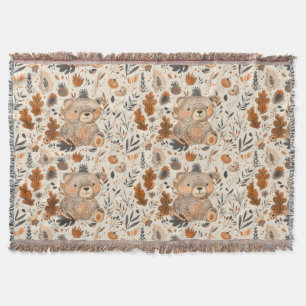 Cobertor Padrão Foliar do Urso de Outono e Floresta