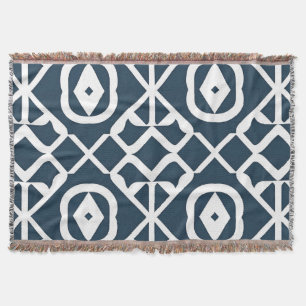 Cobertor Padrão Geométrico Abstrato Azul e Branco