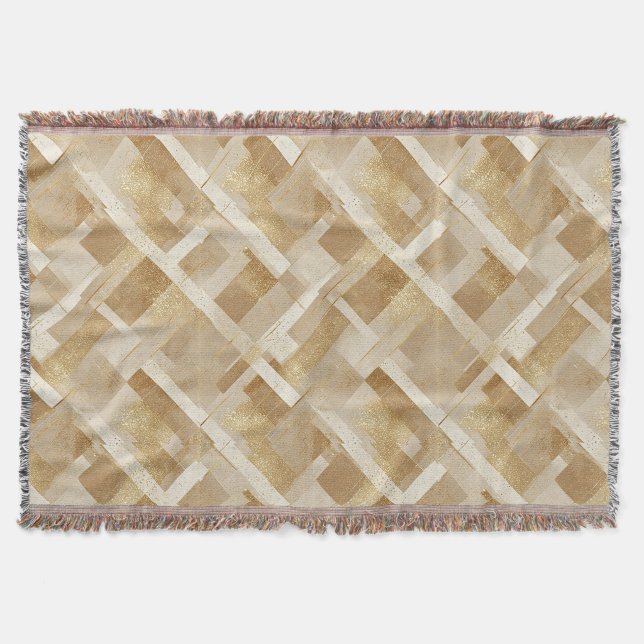 Cobertor Padrão Geométrico Abstrato Dourado com Metal (Frente)