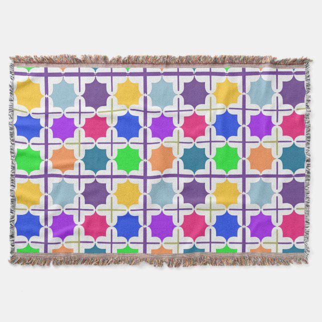 Cobertor Padrão Geométrico Abstrato Vibrante em Cores Inten (Frente)