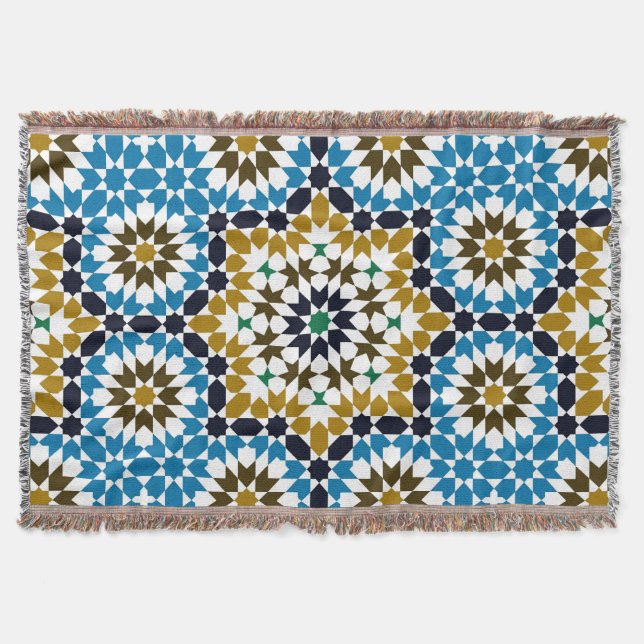 Cobertor Padrão Geométrico Boho Tradicional Mosaico Marroqu (Frente)