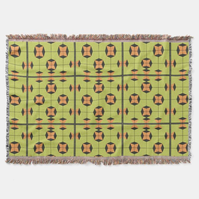 Cobertor Padrão Geométrico de Azulejos com Cores Vibrantes (Frente)