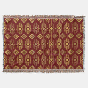 Cobertor Padrão geométrico de ikat vermelho e dourado