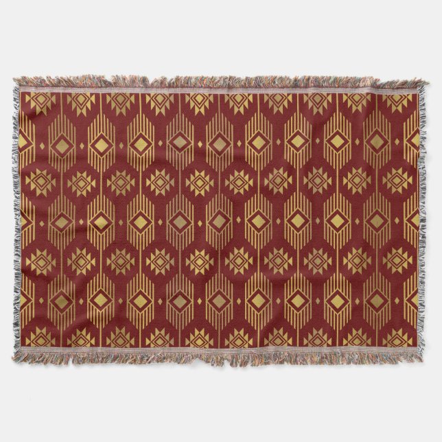 Cobertor Padrão geométrico de ikat vermelho e dourado (Frente)
