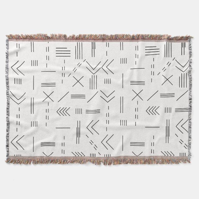 Cobertor Padrão Geométrico Moderno, Gordo Branco Negro (Frente)