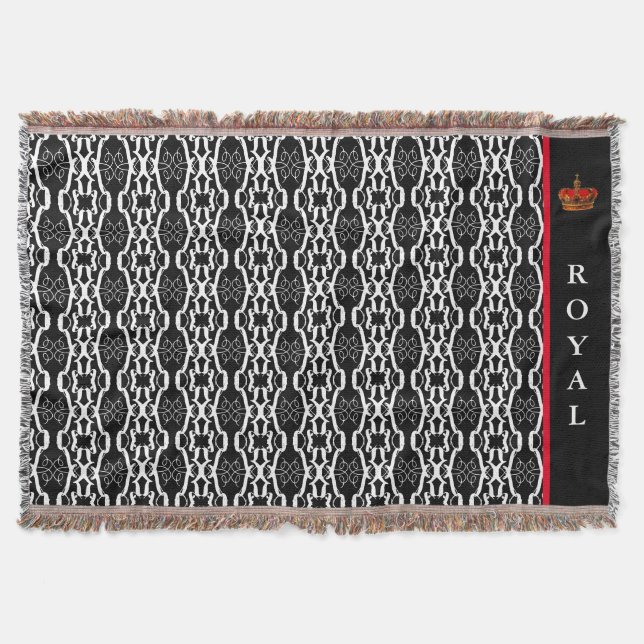 Cobertor Padrão geométrico oval chic em preto e branco (Frente)