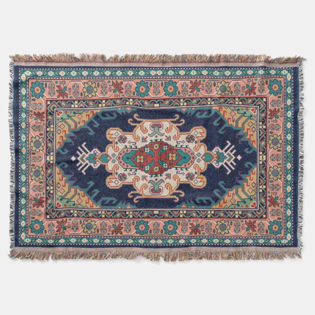 Cobertor Padrão geométrico Radial Preto de Tabriz Persa (Frente)