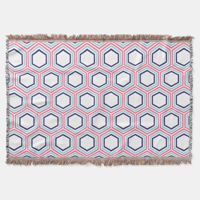 Cobertor Padrão Geométrico Rosa e Azul (Frente)
