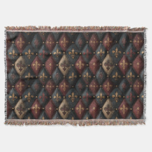 Cobertor Padrão Harlequim de Fleur-de-Lis Tuftado Medieval 