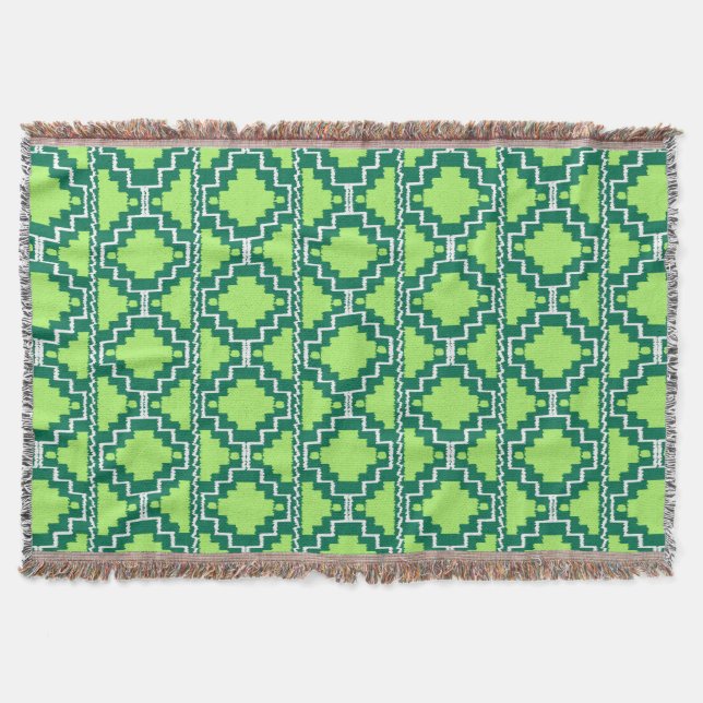 Cobertor Padrão Ikat Aztec - Floresta e Verde limão (Frente)