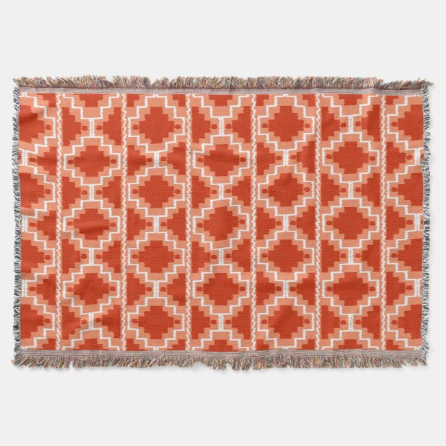 Cobertor Padrão Ikat Aztec - Rusta, Laranja e branco (Frente)