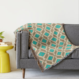 Cobertor Padrão Ikat - Turquesa, Taupe e Beige
