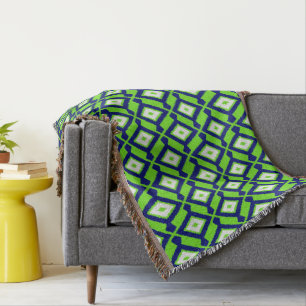 Cobertor Padrão Ikat - Verde, Azul Indigo e Branco