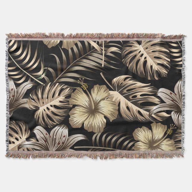 Cobertor Padrão Invisível Floral com Folhas. (Frente)