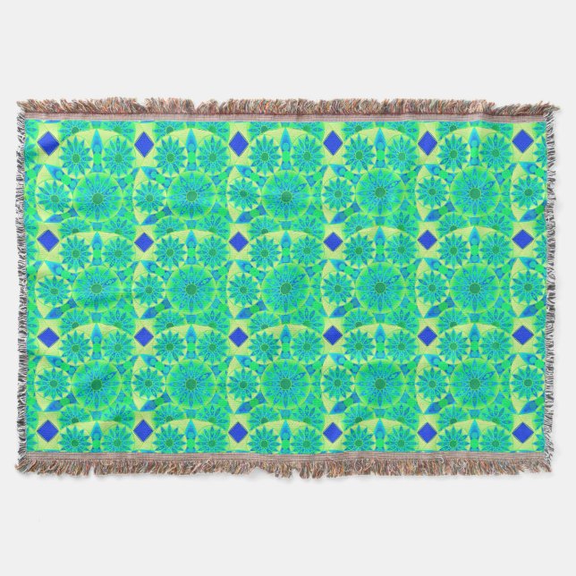 Cobertor Padrão Mandala, turquesa, azul, verde limão (Frente)