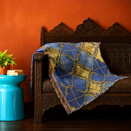 Cobertor Padrão Marroquino Quatrefoils Azul Cobalto Dourado
