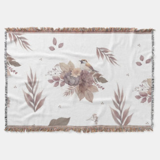 Cobertor Padrão Neutro de Aves de Outono Sem Costura