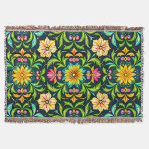Cobertor Padrão Ornamental Floral em Cores Vibrantes