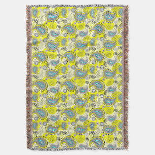Cobertor Padrão Paisley Tribal Amarelo Limão Turquesa