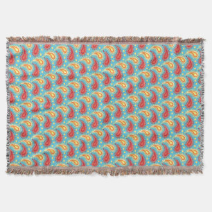 Cobertor Padrão Persa Paisley Laranja Turquesa Oriental