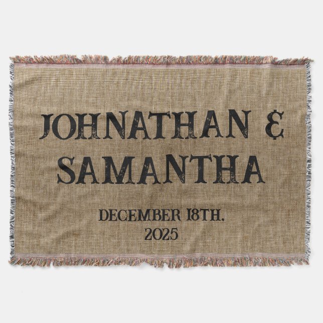 Cobertor Padrão personalizado de burlap natural do casament (Frente)