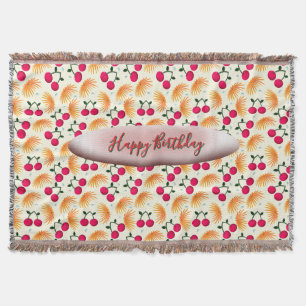 Cobertor Padrão Personalizado de Cereja Floral Laranja