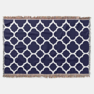 Cobertor Padrão Quatrefoil Azul Marinho e Branco