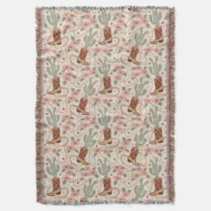 Cobertor Padrão Retro Boho Ocidental Deserto Cacto & Floral