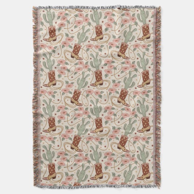 Cobertor Padrão Retro Boho Ocidental Deserto Cacto & Floral (Frente Vertical)