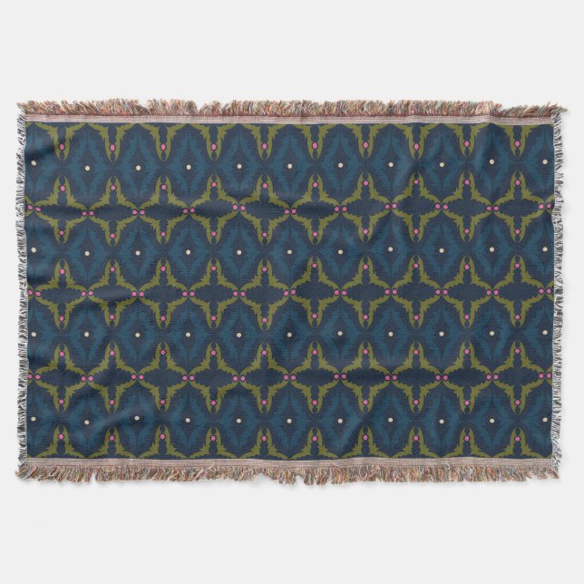 Cobertor Padrão Retro Vintage Azul Profundo (Frente)