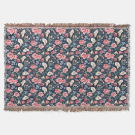 Cobertor Padrão Romântico de Jardim Floral Azul-Navy