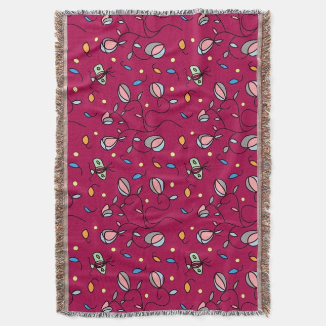 Cobertor Padrão rosa sem costura, floral e borboleta (Frente Vertical)