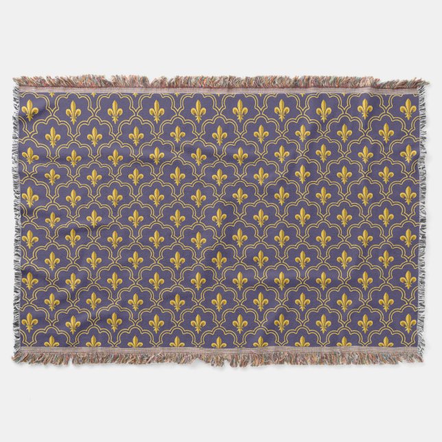Cobertor Padrão Roxo e Dourado da Fleur-de-Lis Real (Frente)