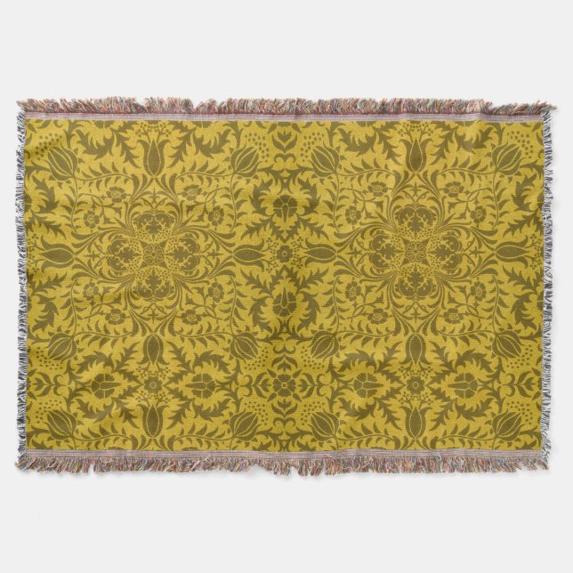 Cobertor Padrão Seamless Vine Dourado Amarelo de William Mo (Frente)