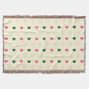 Cobertor Padrão Sem Costura - Corações Rosa e Verde em Crem