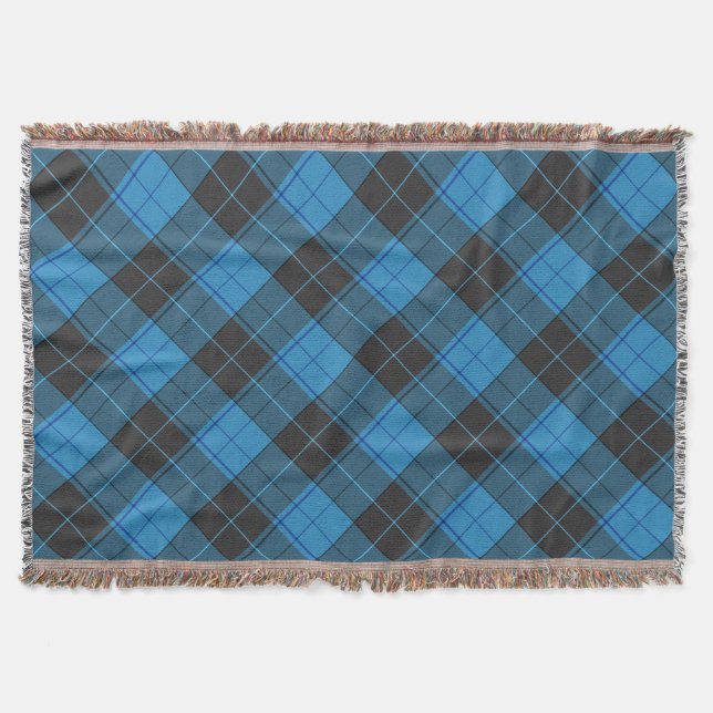 Cobertor Padrão Simples de Tartan em Azul Escuro (Frente)