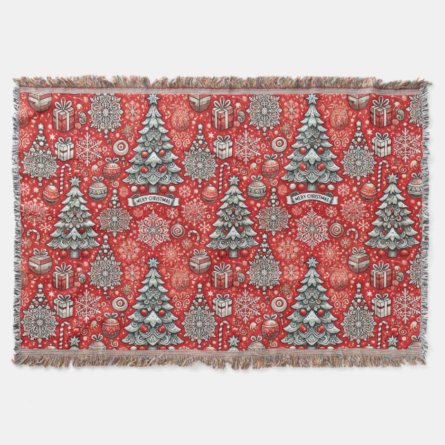 Cobertor Padrão Temático de Natal com Árvores, Flocos de Ne (Frente)