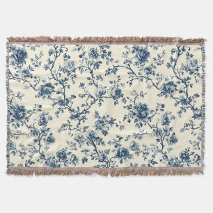 Cobertor Padrão Toile Floral Vintage Azul (2)