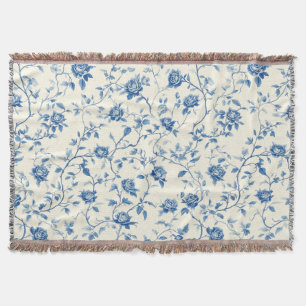 Cobertor Padrão Toile Floral Vintage Azul (3)