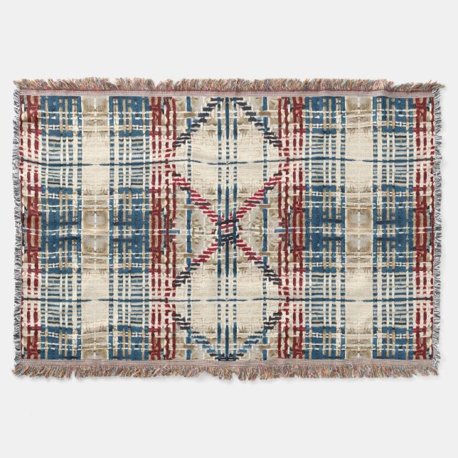 Cobertor Padrão tradicional de bege e Xadrez vermelha (Frente)